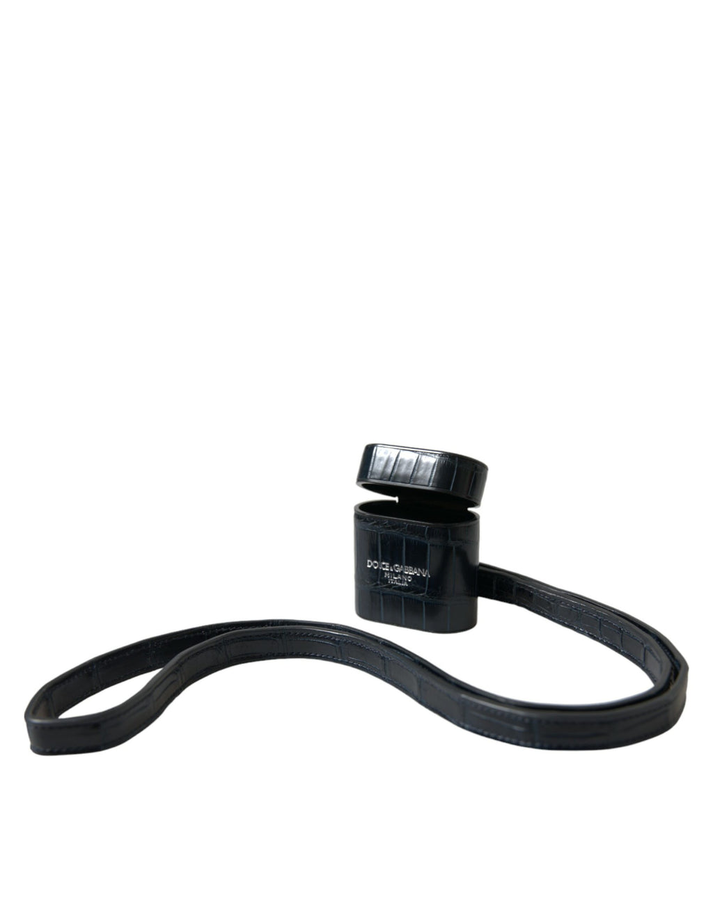 Dolce & Gabbana Black Crocodile Leather Silver Metal Logo Airpods Case - Maison Luxe