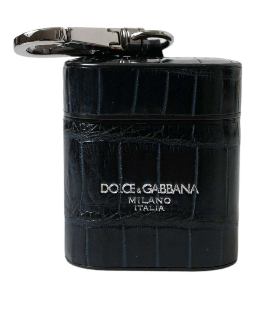 Dolce & Gabbana Black Crocodile Leather Silver Metal Logo Airpods Case - Maison Luxe