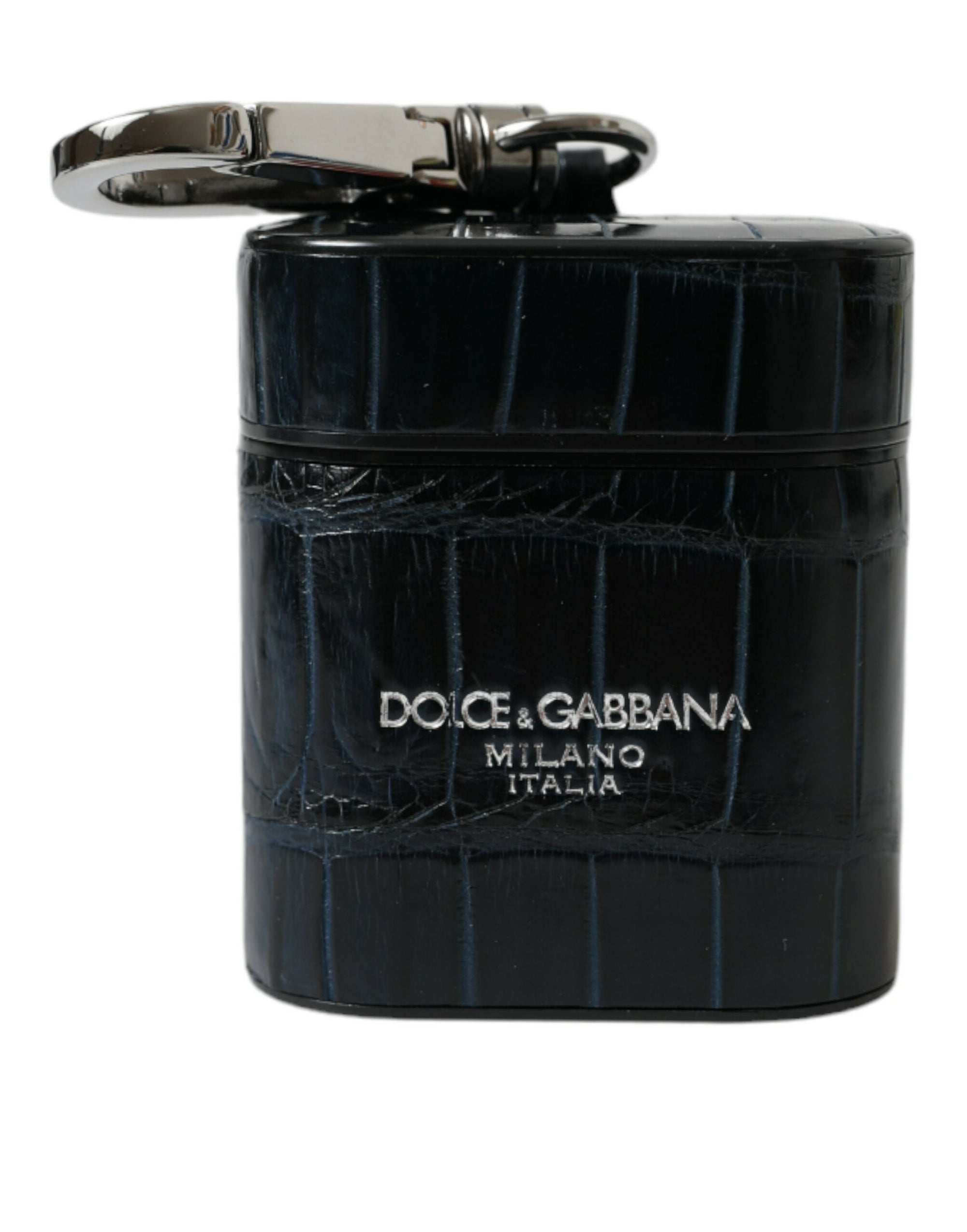 Dolce & Gabbana Black Crocodile Leather Silver Metal Logo Airpods Case - Maison Luxe