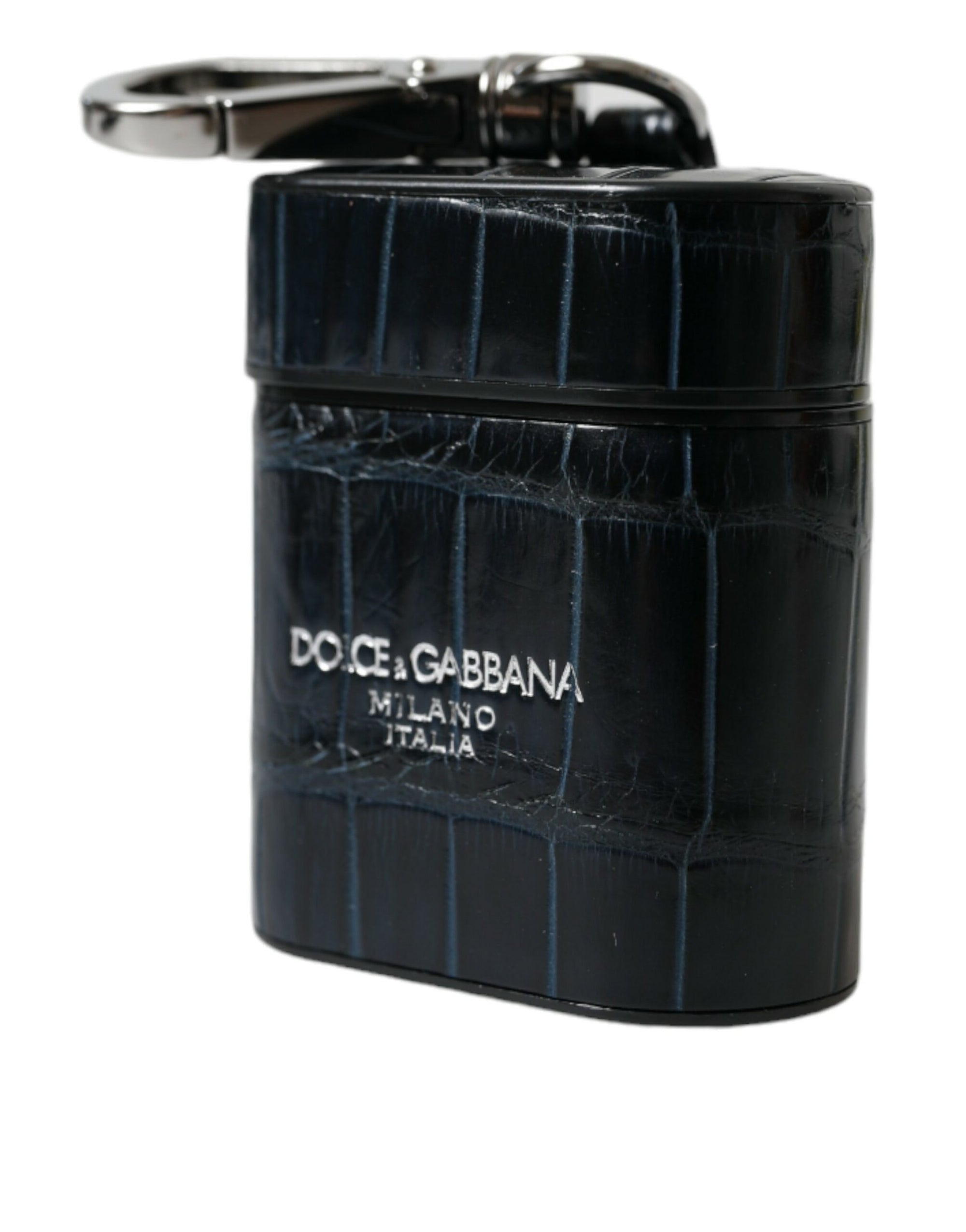 Dolce & Gabbana Black Crocodile Leather Silver Metal Logo Airpods Case - Maison Luxe