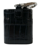 Dolce & Gabbana Black Crocodile Leather Silver Metal Logo Airpods Case - Maison Luxe
