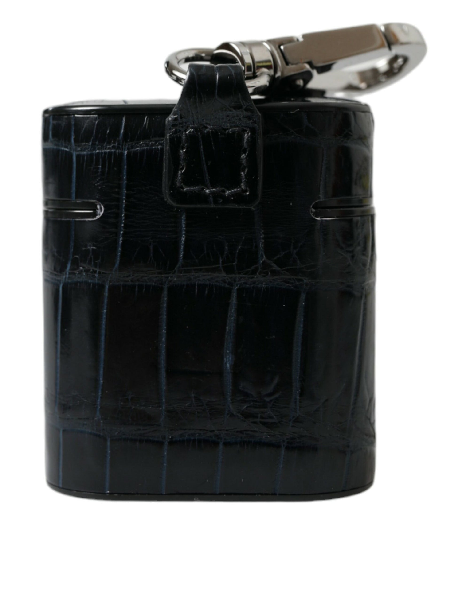 Dolce & Gabbana Black Crocodile Leather Silver Metal Logo Airpods Case - Maison Luxe