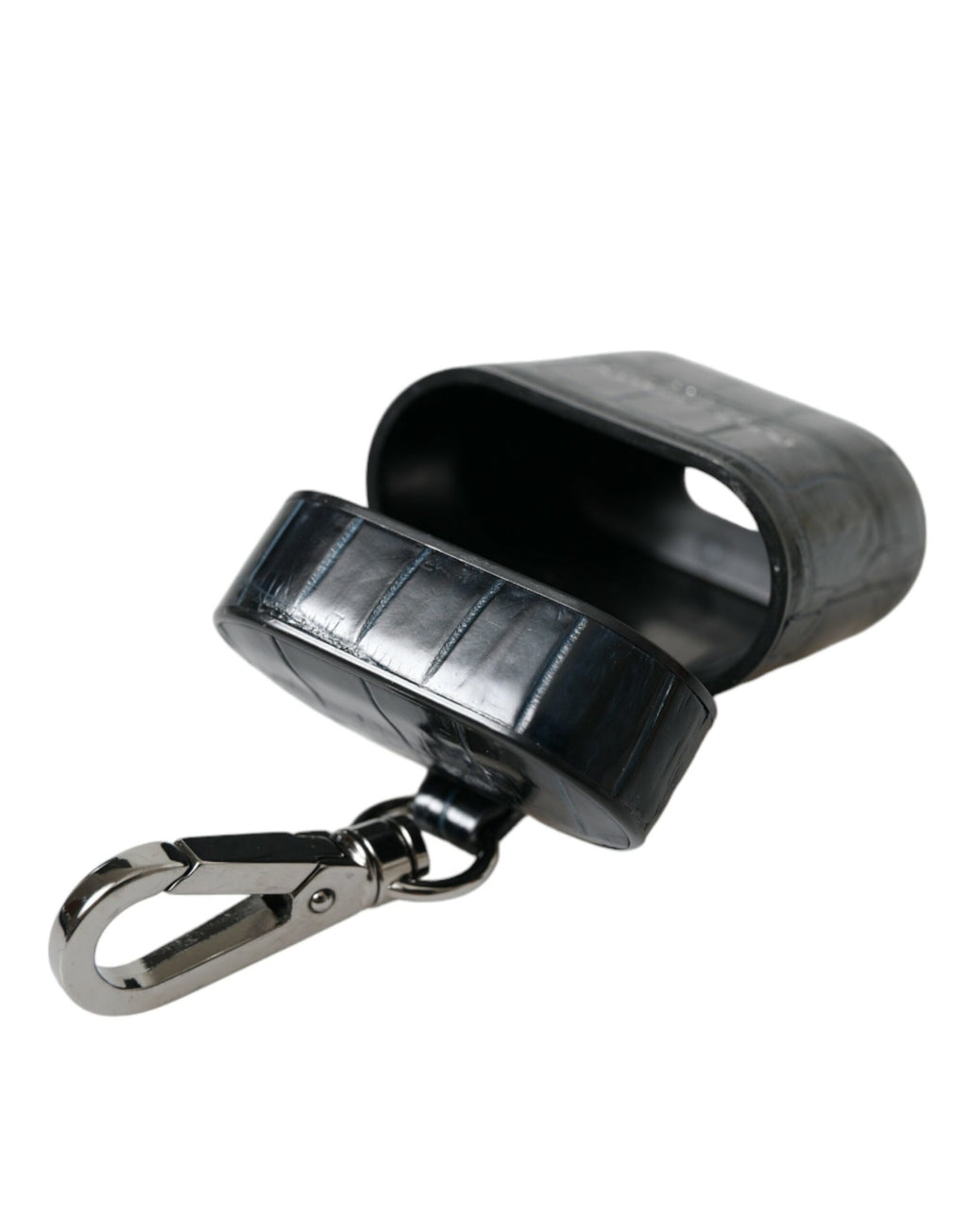 Dolce & Gabbana Black Crocodile Leather Silver Metal Logo Airpods Case - Maison Luxe