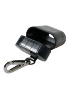 Dolce & Gabbana Black Crocodile Leather Silver Metal Logo Airpods Case - Maison Luxe
