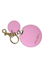 Dolce & Gabbana Pink Calf Leather Gold Metal Logo Print Keyring Keychain - Maison Luxe