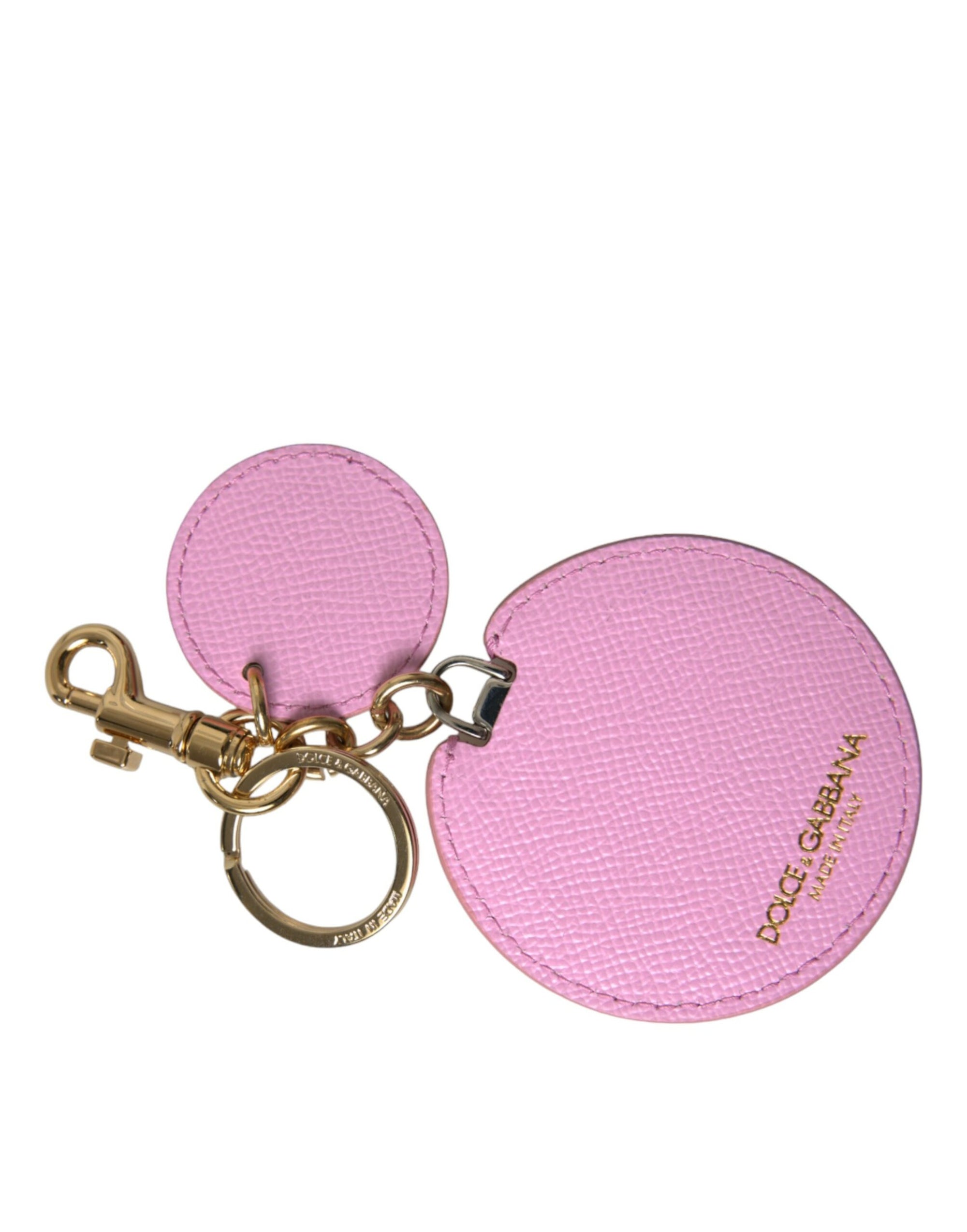 Dolce & Gabbana Pink Calf Leather Gold Metal Logo Print Keyring Keychain - Maison Luxe