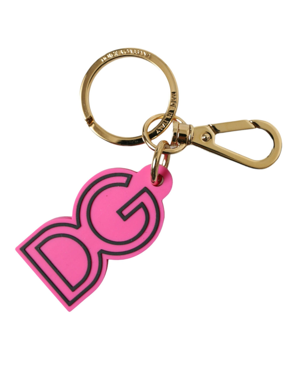 Dolce & Gabbana Pink Rubber Gold Tone Metal DG Logo Keyring Keychain - Maison Luxe