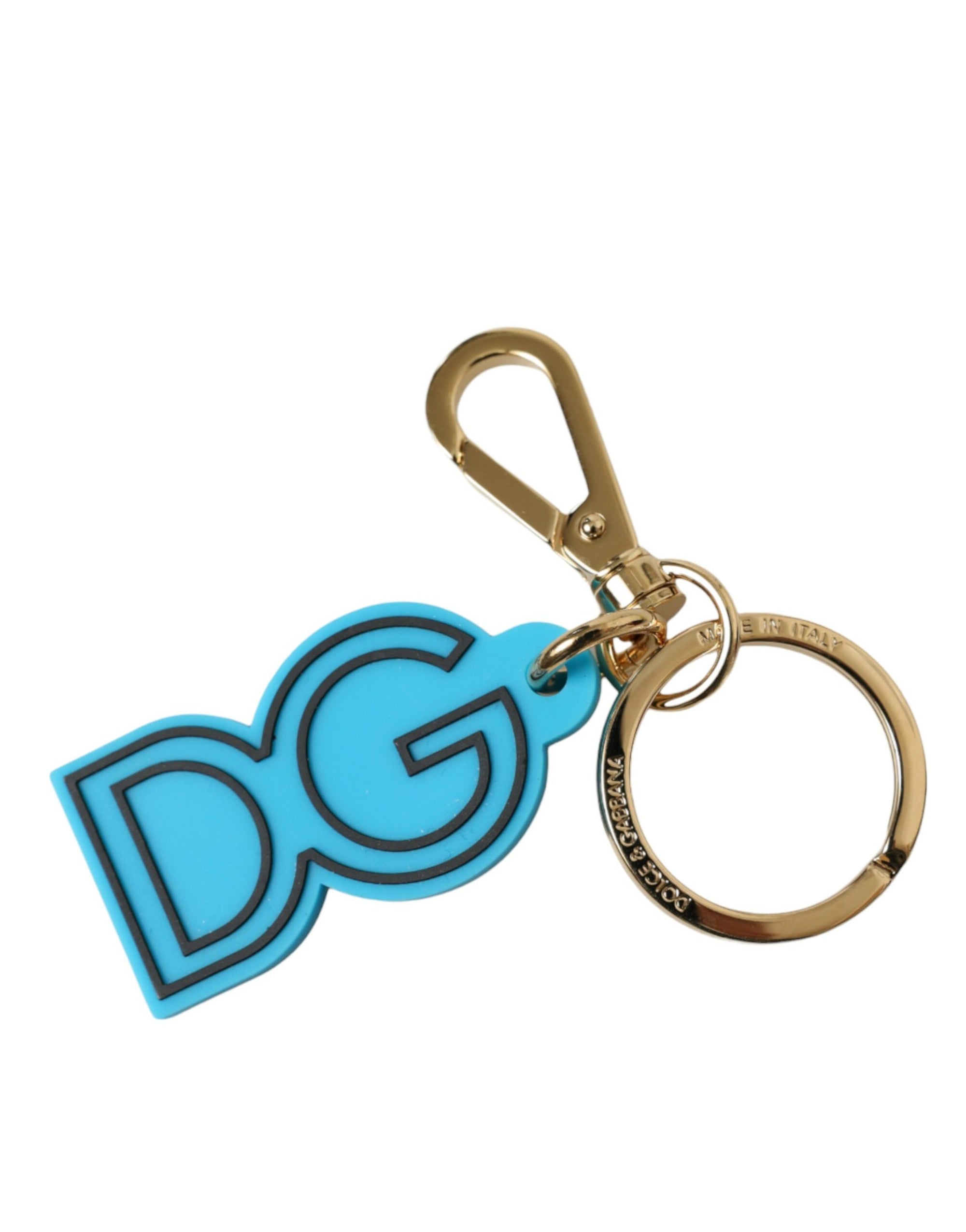 Dolce & Gabbana Blue Rubber Gold Tone Metal DG Logo Keyring Keychain - Maison Luxe