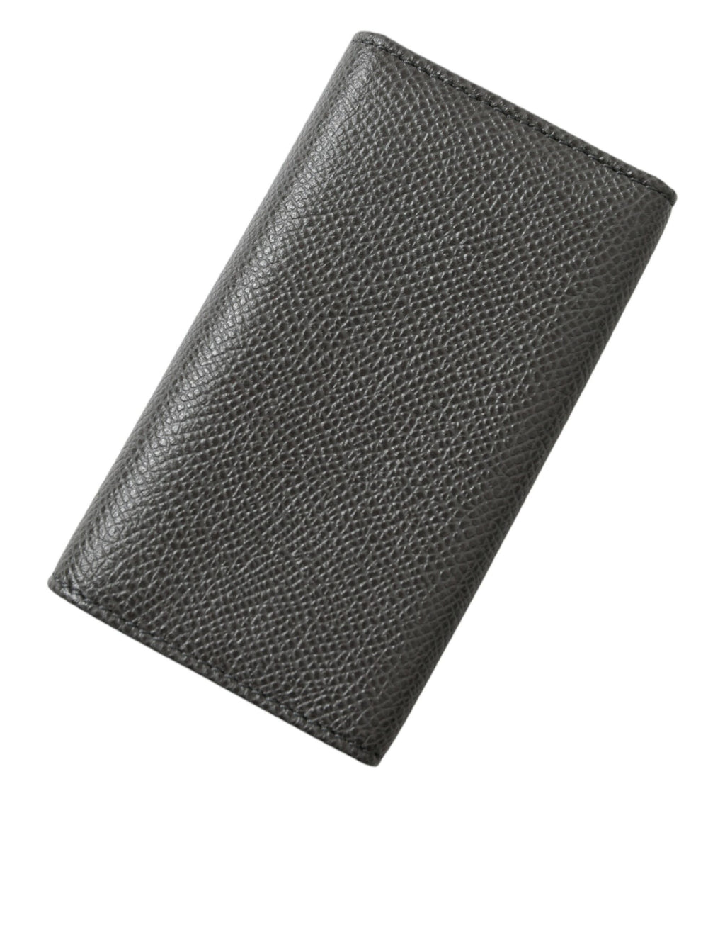 Dolce & Gabbana Gray Leather Silver Metal Logo Plaque Trifold Keyring - Maison Luxe