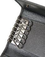 Dolce & Gabbana Gray Leather Silver Metal Logo Plaque Trifold Keyring - Maison Luxe