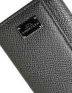 Dolce & Gabbana Gray Leather Silver Metal Logo Plaque Trifold Keyring - Maison Luxe