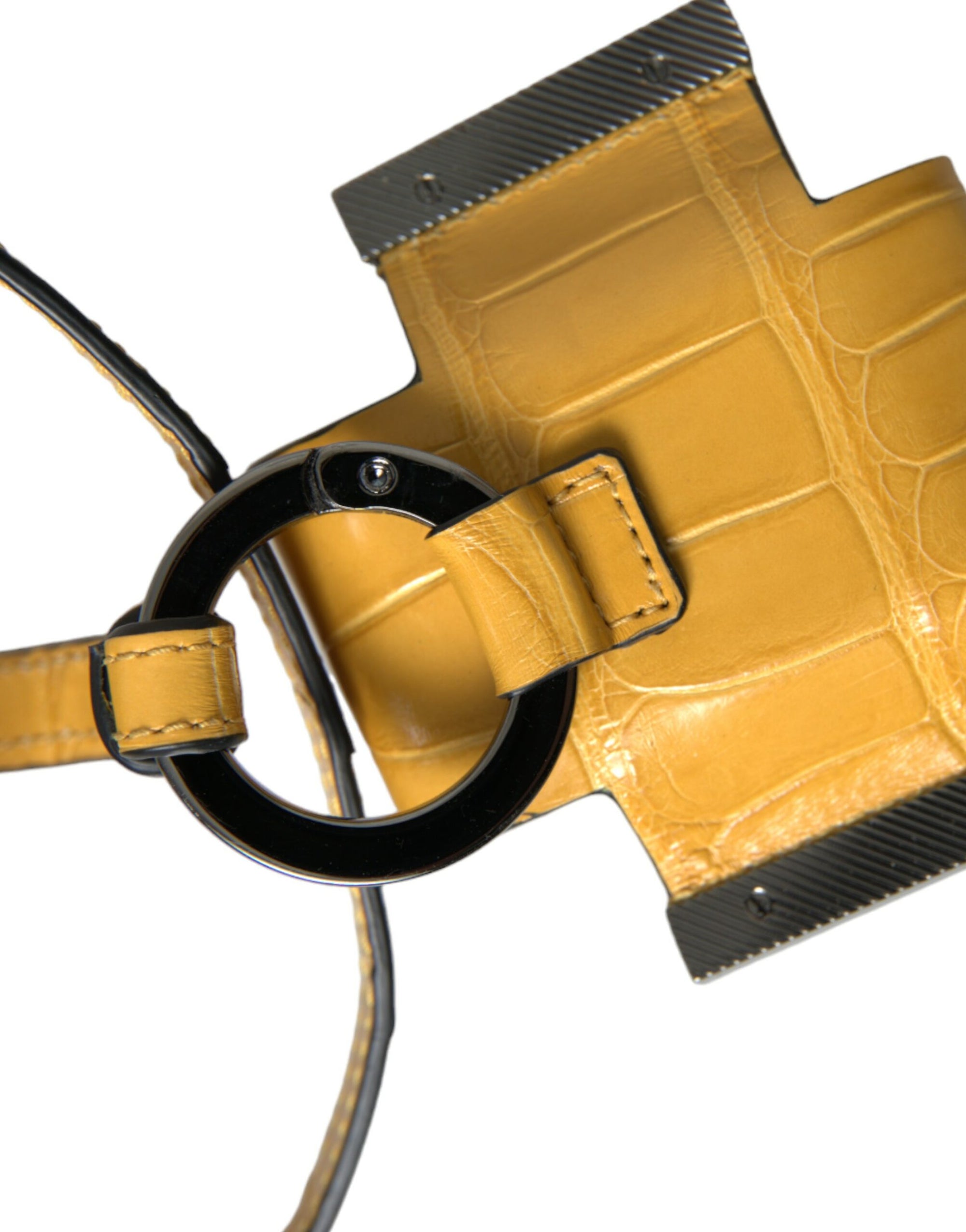 Dolce & Gabbana Yellow Crocodile Leather Logo Print Lanyard Keychain - Maison Luxe
