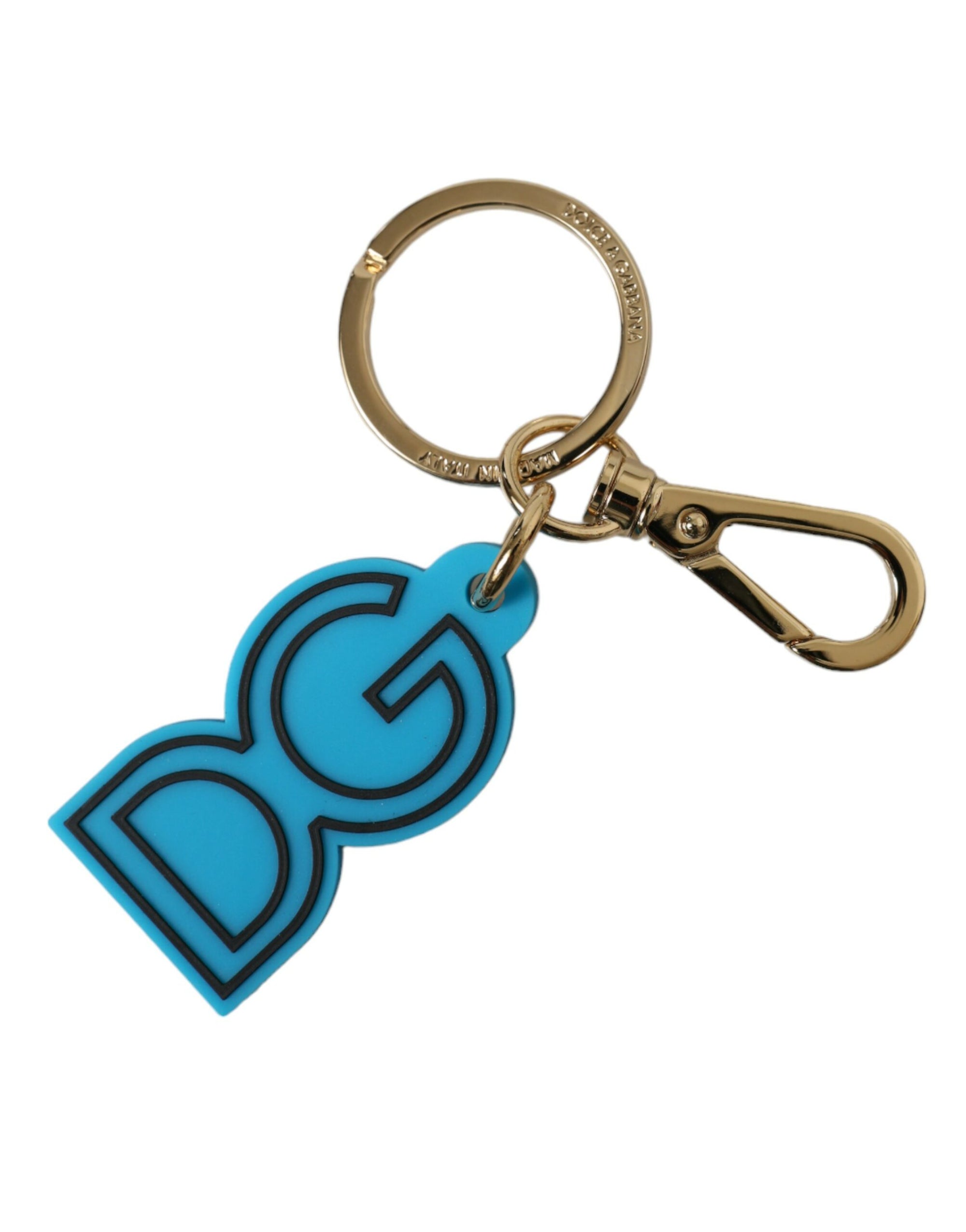 Dolce & Gabbana Blue Rubber Gold Tone Metal DG Logo Keyring Keychain - Maison Luxe