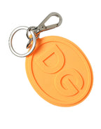 Dolce & Gabbana Orange Rubber DG Logo Silver Brass Metal Keyring Keychain - Maison Luxe