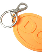 Dolce & Gabbana Orange Rubber DG Logo Silver Brass Metal Keyring Keychain - Maison Luxe