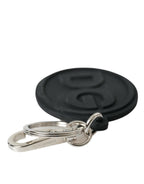Dolce & Gabbana Black Rubber DG Logo Silver Brass Metal Keyring Keychain - Maison Luxe