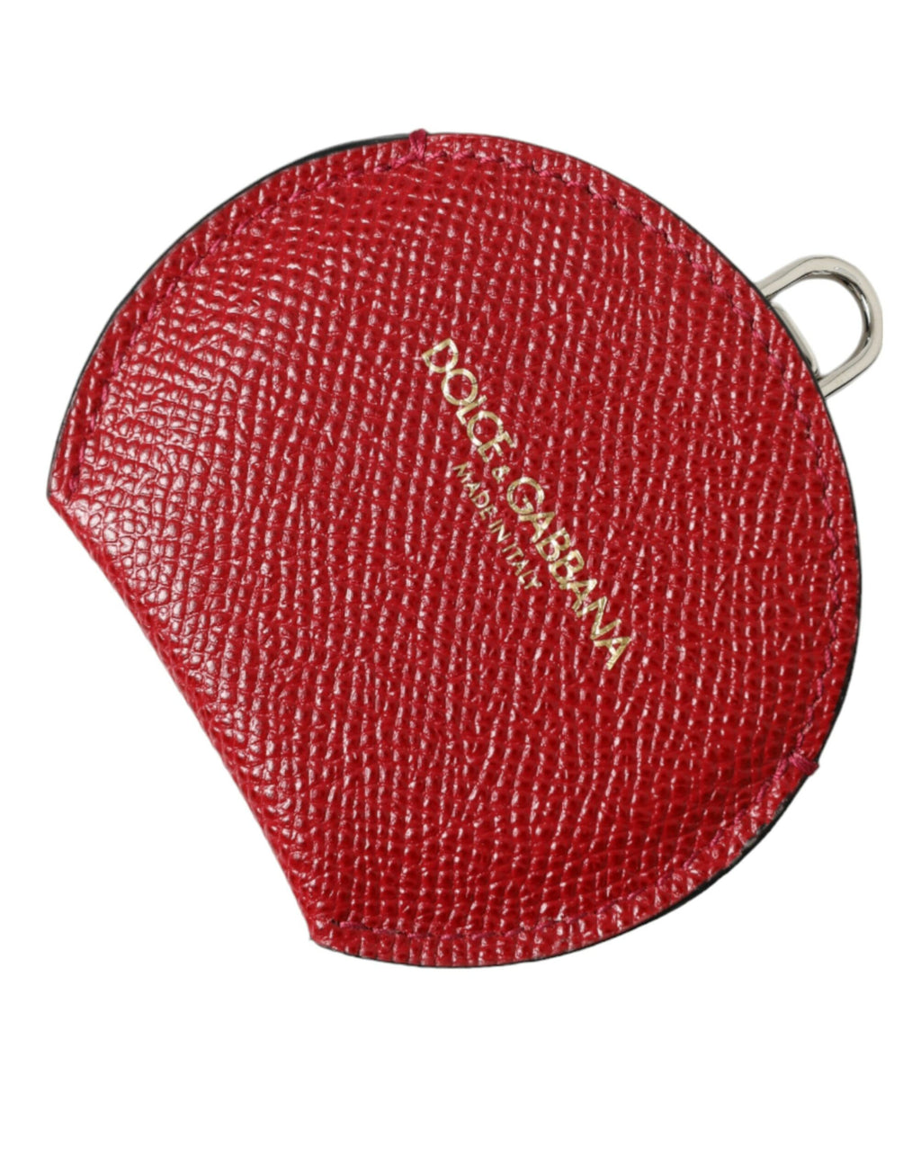Dolce & Gabbana Red Calfskin Leather Round Logo Hand Mirror Holder - Maison Luxe