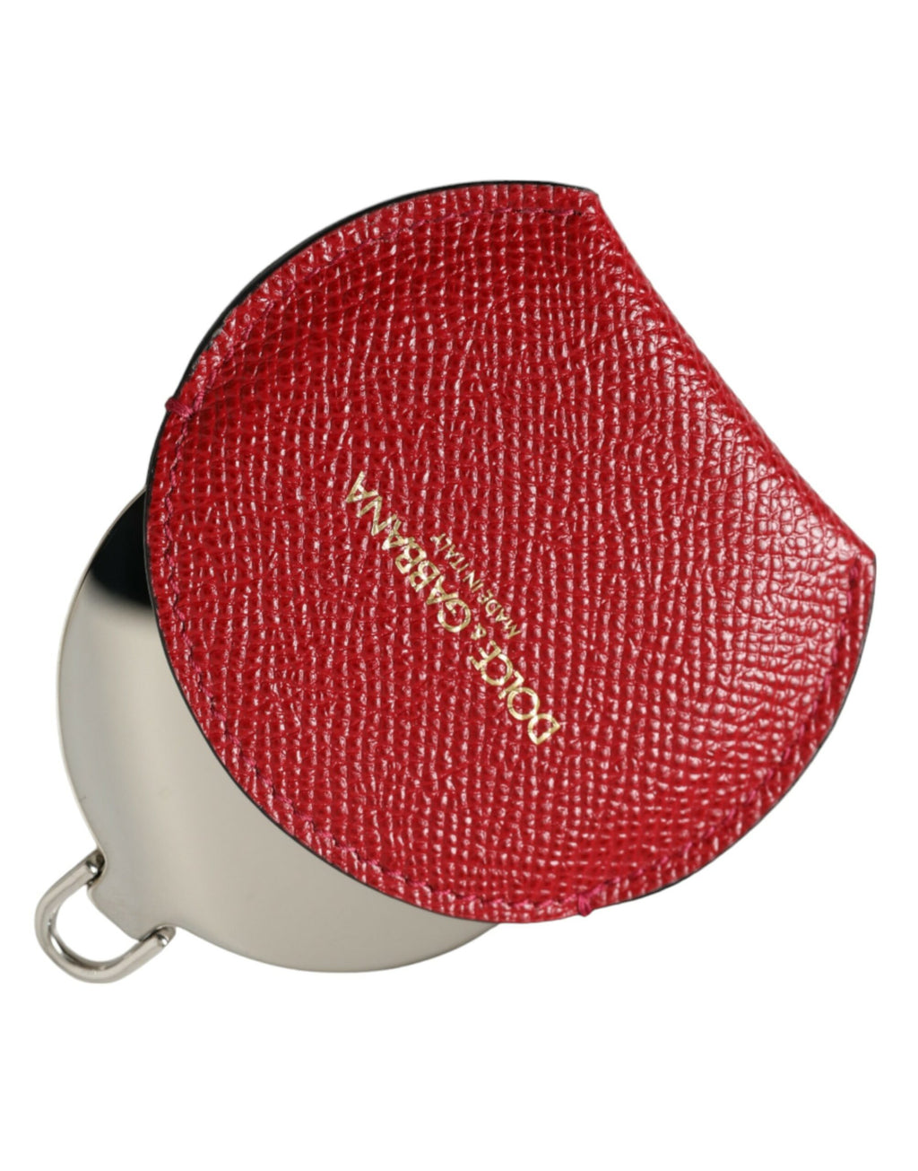 Dolce & Gabbana Red Calfskin Leather Round Logo Hand Mirror Holder - Maison Luxe