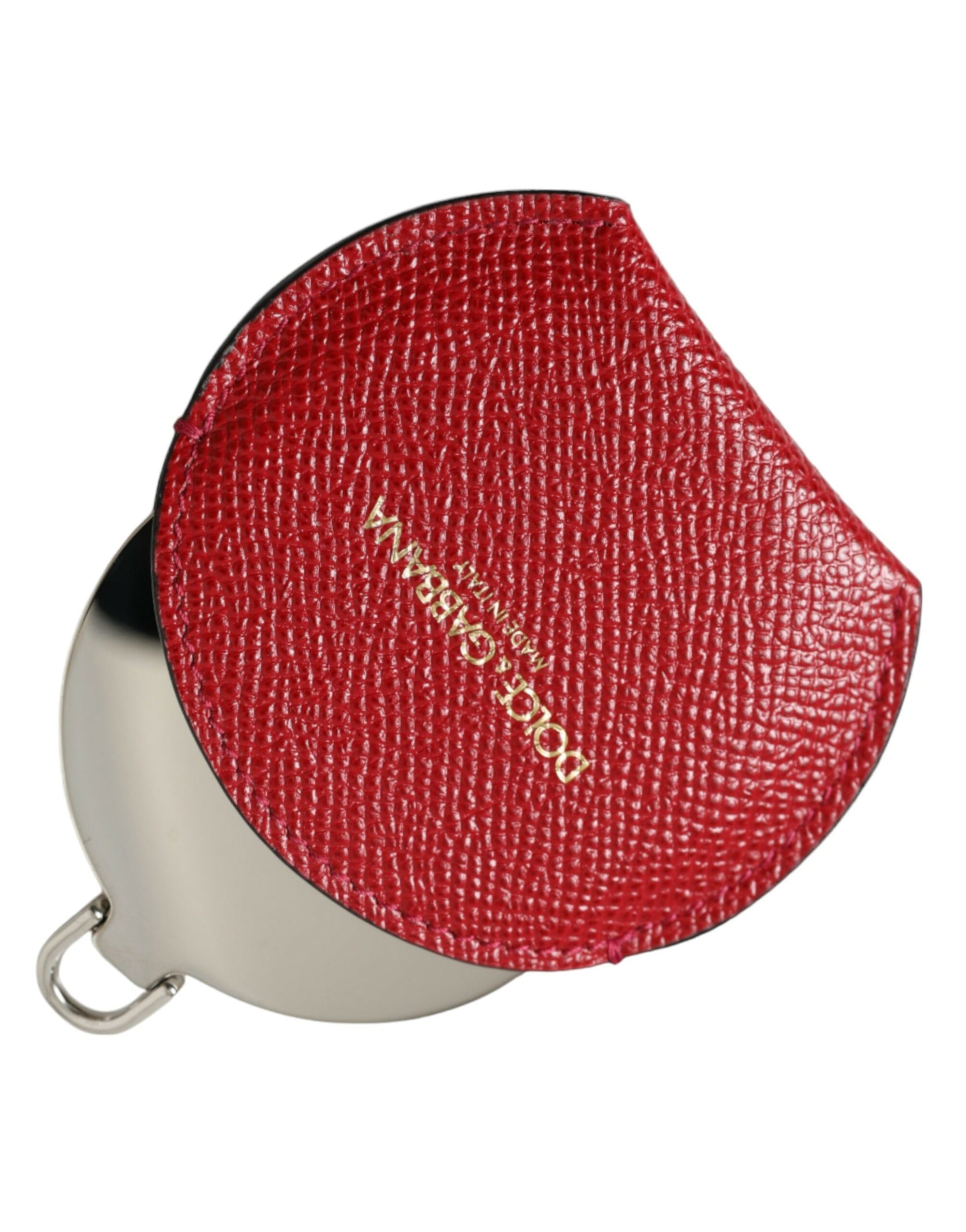 Dolce & Gabbana Red Calfskin Leather Round Logo Hand Mirror Holder - Maison Luxe