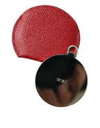 Dolce & Gabbana Red Calfskin Leather Round Logo Hand Mirror Holder - Maison Luxe