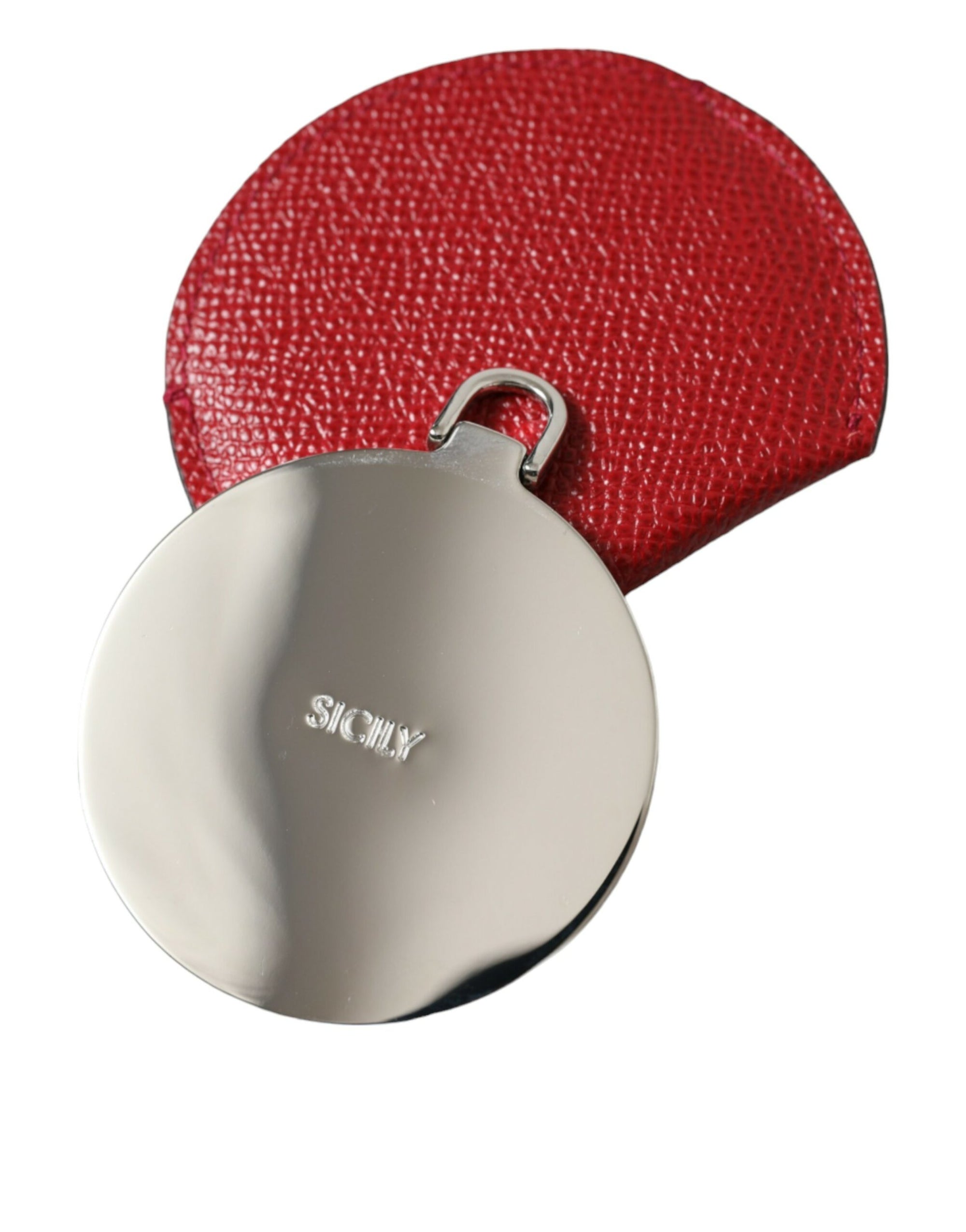 Dolce & Gabbana Red Calfskin Leather Round Logo Hand Mirror Holder - Maison Luxe