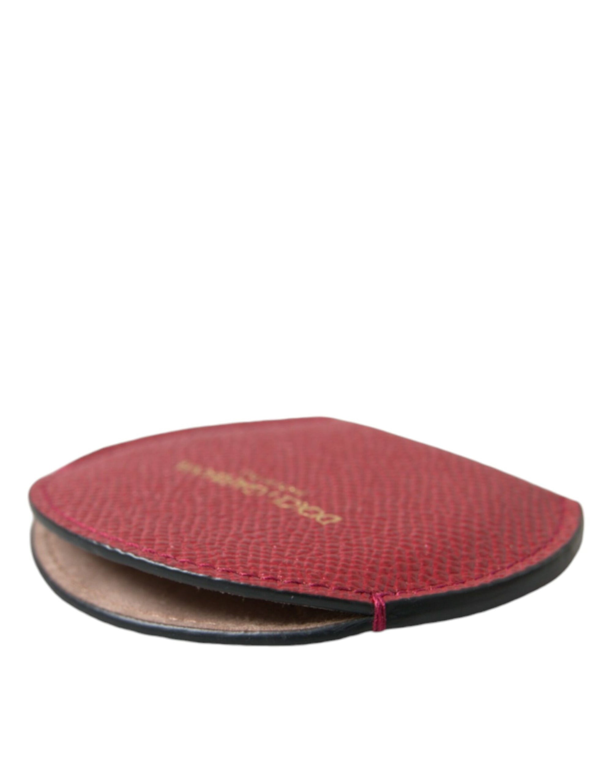 Dolce & Gabbana Red Calfskin Leather Round Logo Hand Mirror Holder - Maison Luxe