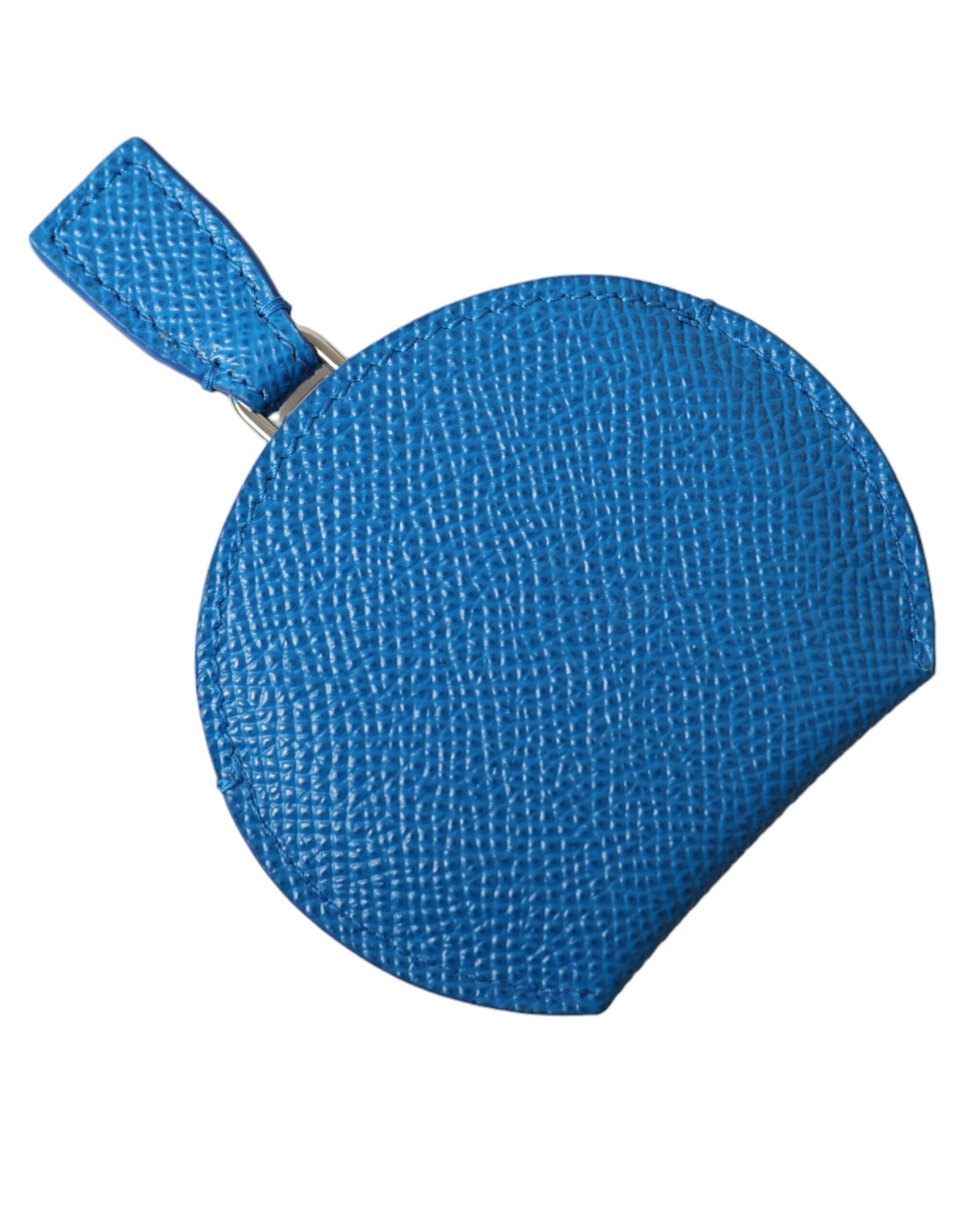 Dolce & Gabbana Blue Calfskin Leather Round Logo Hand Mirror Holder - Maison Luxe
