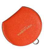 Dolce & Gabbana Orange Calfskin Leather Round Logo Hand Mirror Holder - Maison Luxe