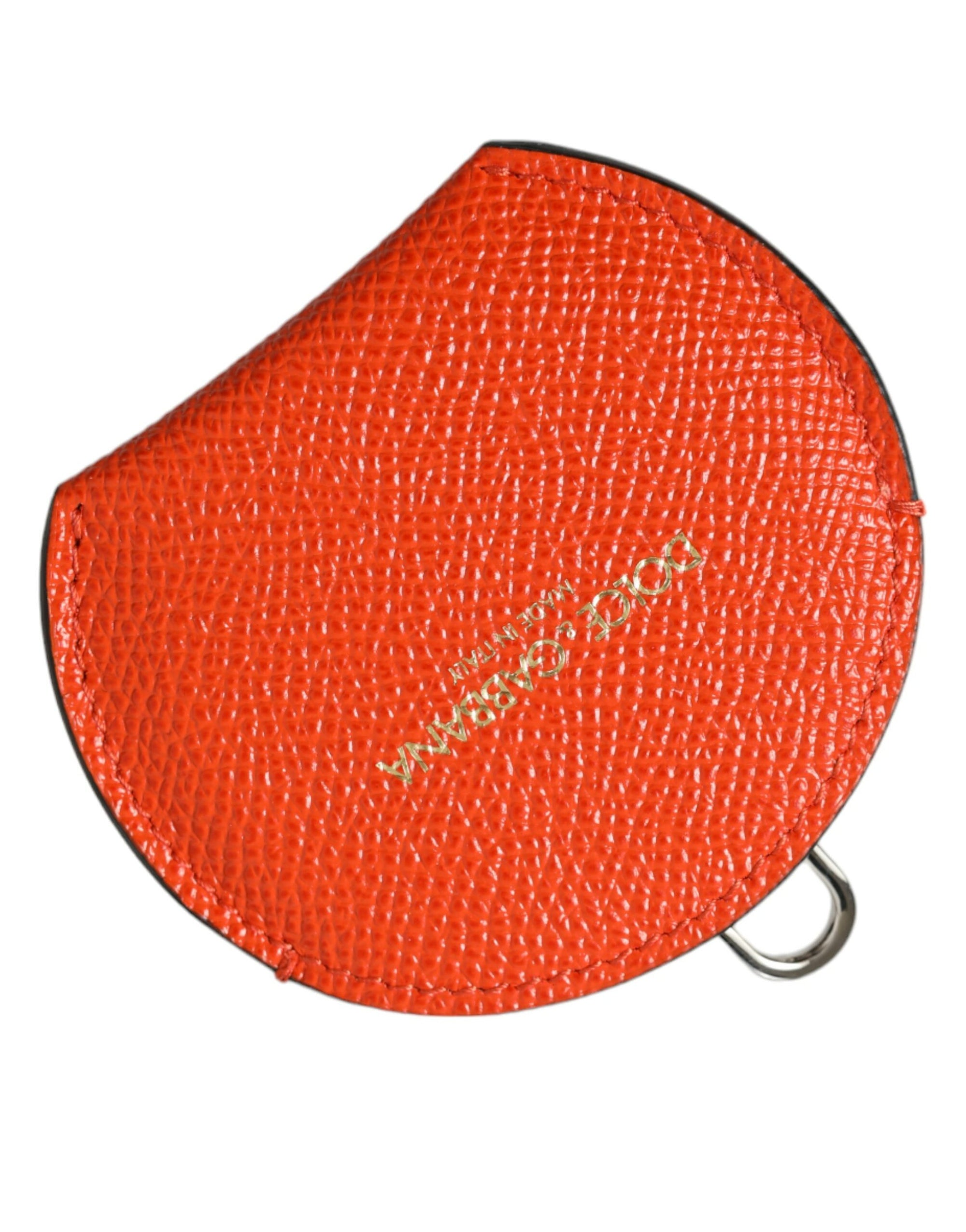 Dolce & Gabbana Orange Calfskin Leather Round Logo Hand Mirror Holder - Maison Luxe