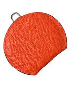 Dolce & Gabbana Orange Calfskin Leather Round Logo Hand Mirror Holder - Maison Luxe