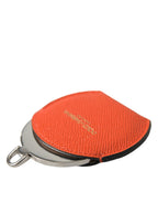 Dolce & Gabbana Orange Calfskin Leather Round Logo Hand Mirror Holder - Maison Luxe