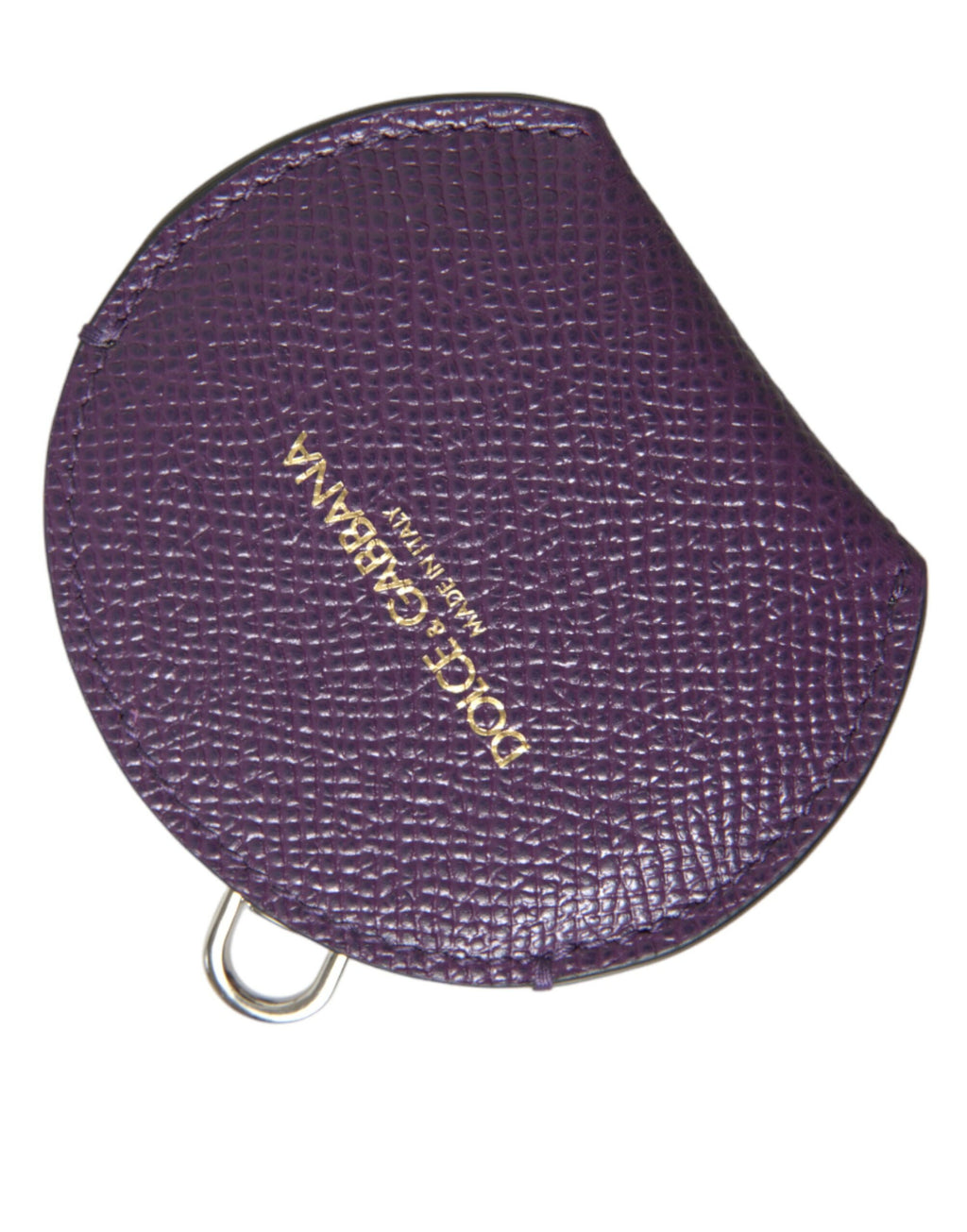 Dolce & Gabbana Purple Calfskin Leather Round Logo Hand Mirror Holder - Maison Luxe