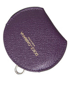Dolce & Gabbana Purple Calfskin Leather Round Logo Hand Mirror Holder - Maison Luxe
