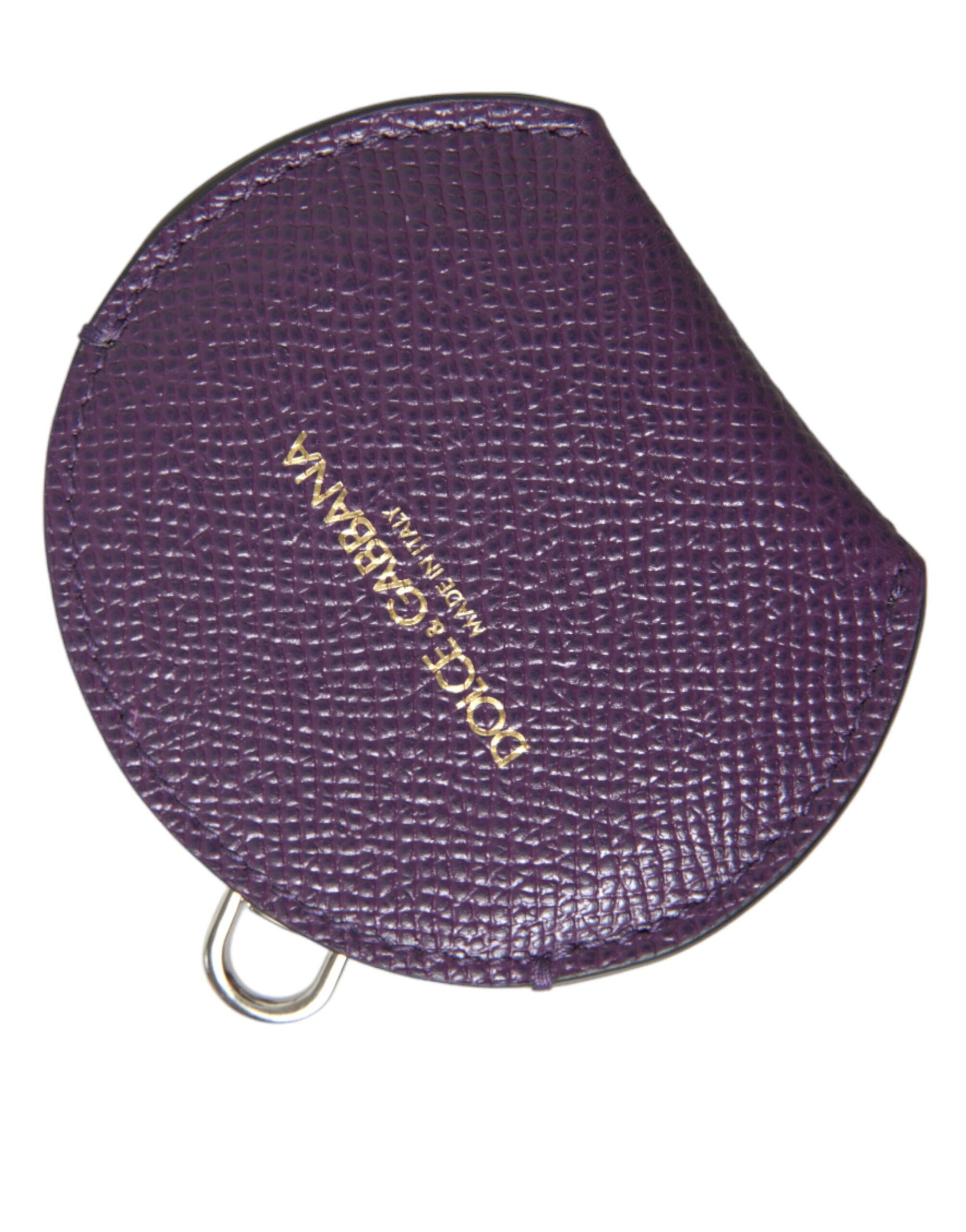 Dolce & Gabbana Purple Calfskin Leather Round Logo Hand Mirror Holder - Maison Luxe