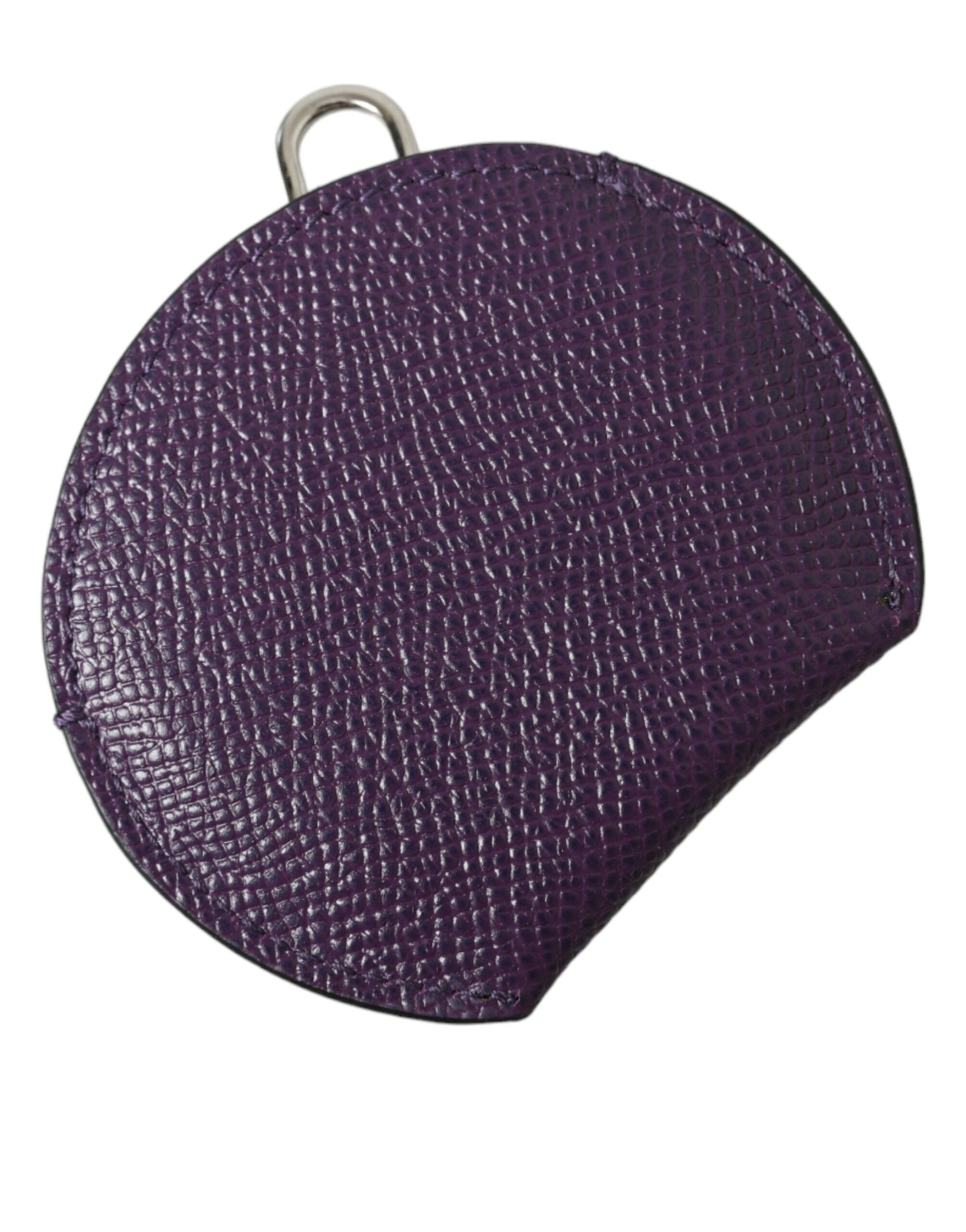 Dolce & Gabbana Purple Calfskin Leather Round Logo Hand Mirror Holder - Maison Luxe