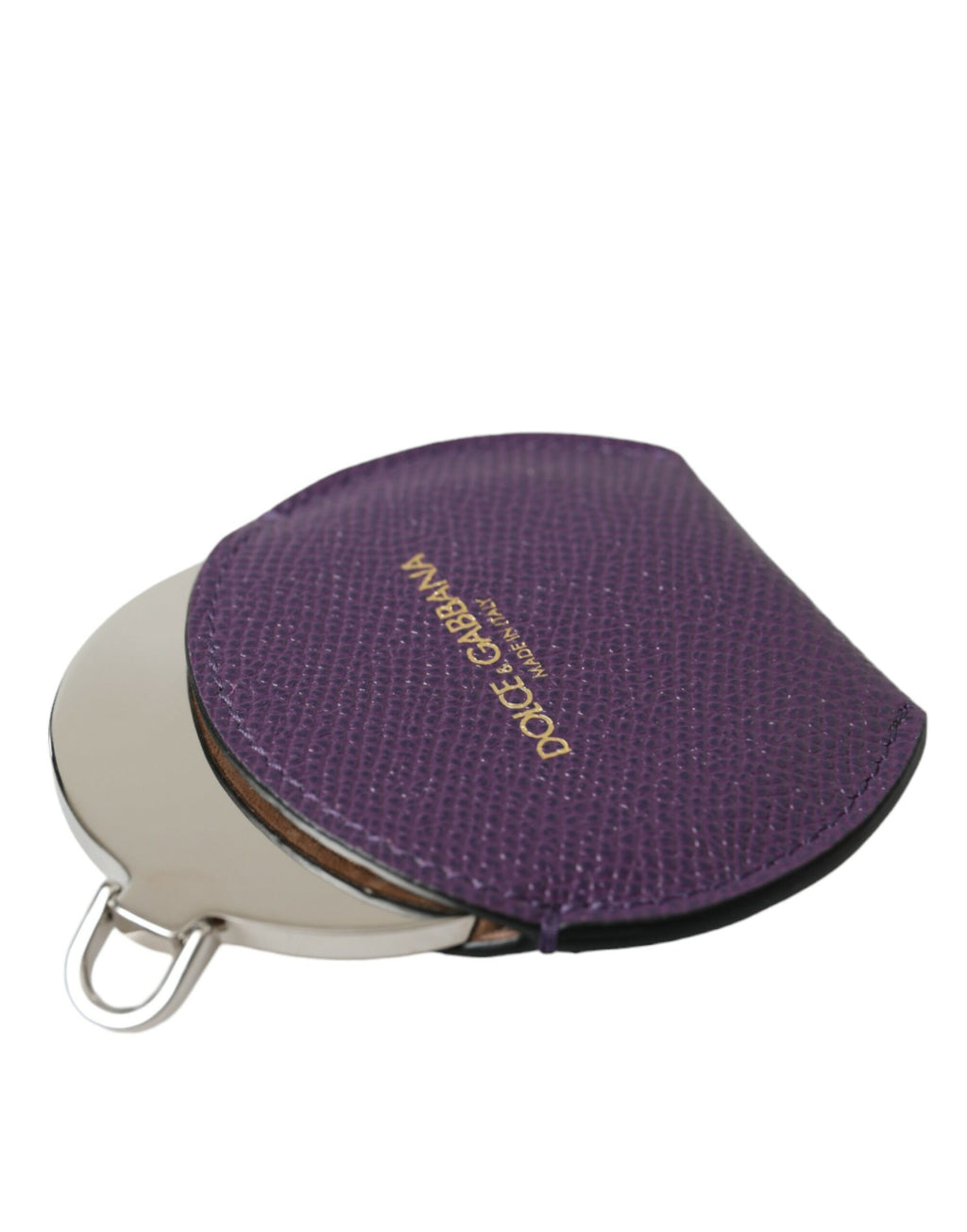 Dolce & Gabbana Purple Calfskin Leather Round Logo Hand Mirror Holder - Maison Luxe