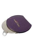 Dolce & Gabbana Purple Calfskin Leather Round Logo Hand Mirror Holder - Maison Luxe