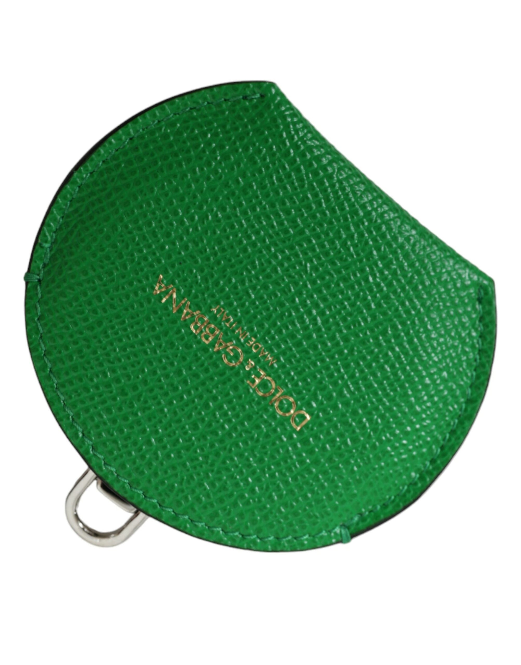 Dolce & Gabbana Green Calfskin Leather Round Logo Hand Mirror Holder - Maison Luxe