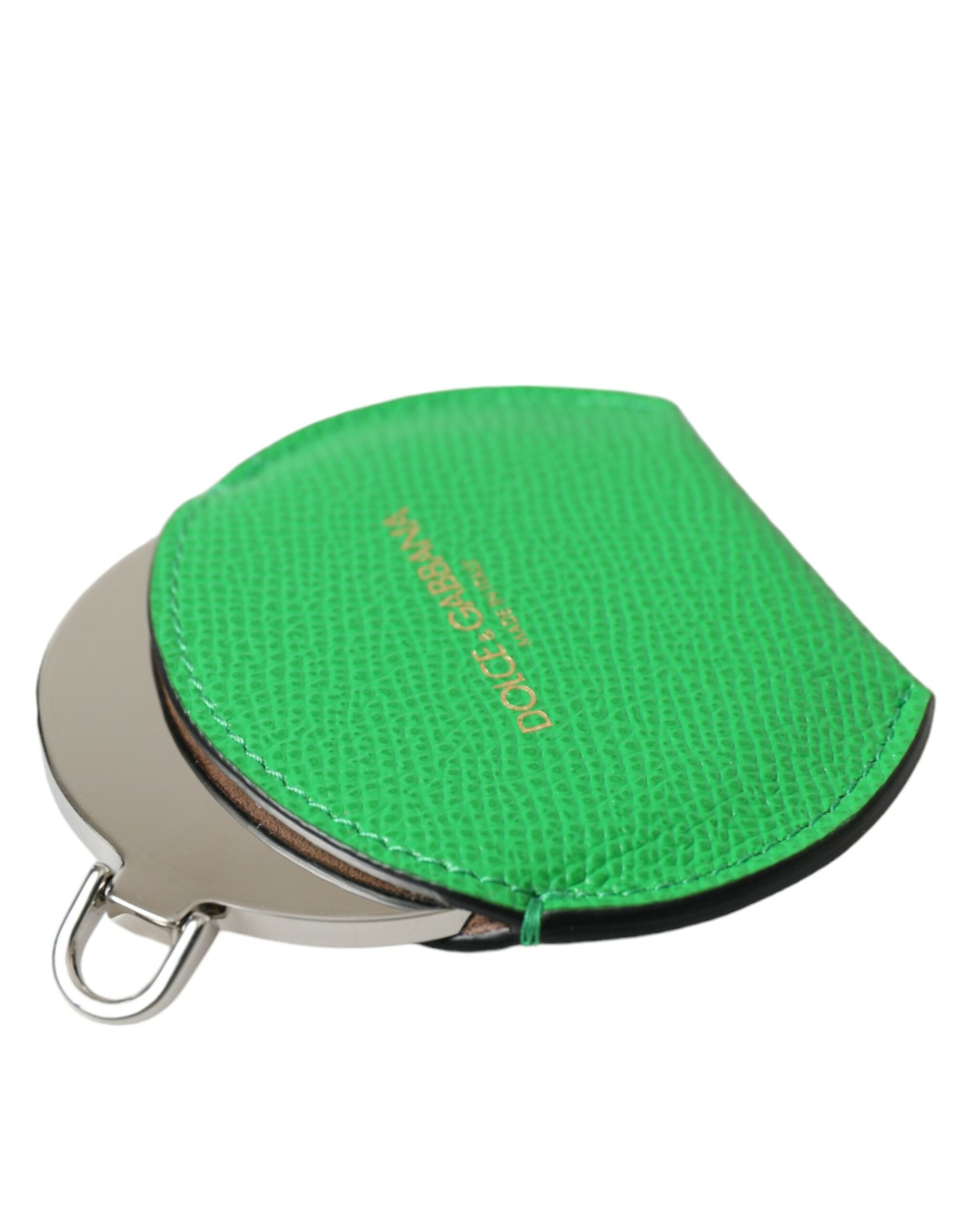 Dolce & Gabbana Green Calfskin Leather Round Logo Hand Mirror Holder - Maison Luxe