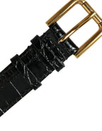 Dolce & Gabbana Black Textured Leather Gold Tone Metal Buckle Armband - Maison Luxe