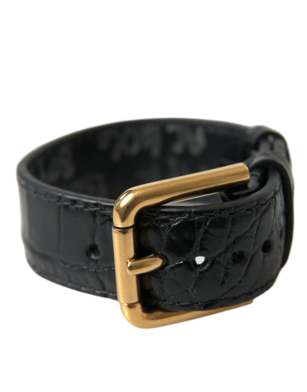 Dolce & Gabbana Black Textured Leather Gold Tone Metal Buckle Armband - Maison Luxe