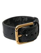 Dolce & Gabbana Black Textured Leather Gold Tone Metal Buckle Armband - Maison Luxe