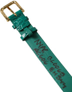 Dolce & Gabbana Green Textured Leather Gold Tone Metal Buckle Neckband - Maison Luxe