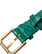 Dolce & Gabbana Green Textured Leather Gold Tone Metal Buckle Neckband - Maison Luxe