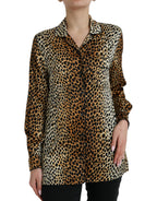 Dolce & Gabbana Brown Leopard Print Long Sleeves Blouse Top