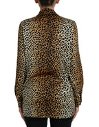 Dolce & Gabbana Brown Leopard Print Long Sleeves Blouse Top
