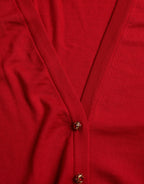 Dolce & Gabbana Red Wool V-neck Buttoned Cardigan Sweater