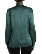 Dolce & Gabbana Dark Green Silk Ascot Collar Blouse Top