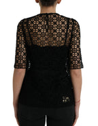Dolce & Gabbana Black Floral Lace Short Sleeves Blouse Top