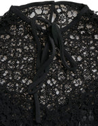 Dolce & Gabbana Black Floral Lace Short Sleeves Blouse Top